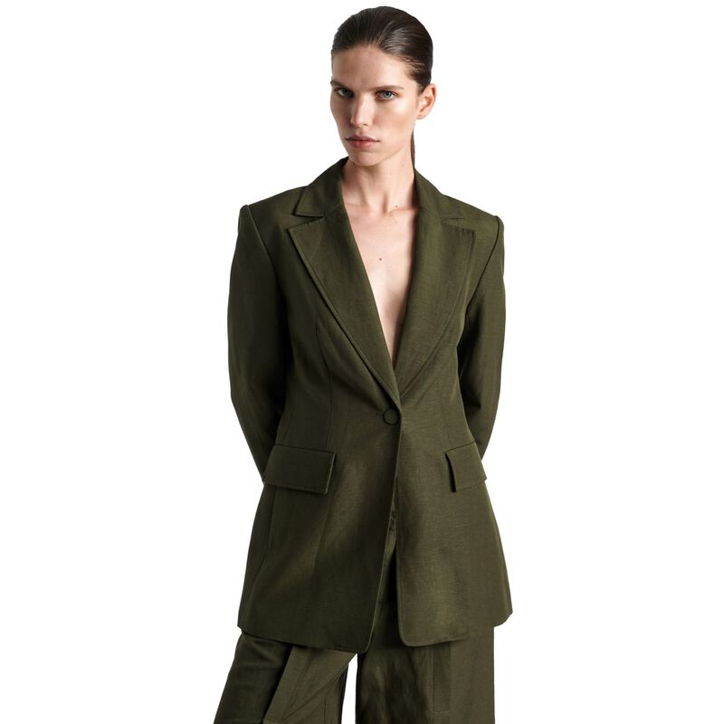 Cue Dark Olive Linen Blend Hourglass Blazer image number 0
